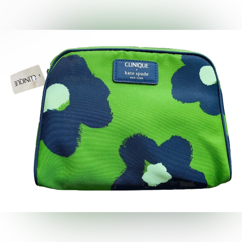 NWT Kate Spade x Clinique Floral Green Navy Makeup Bag, Clutch, Zipper Pouch